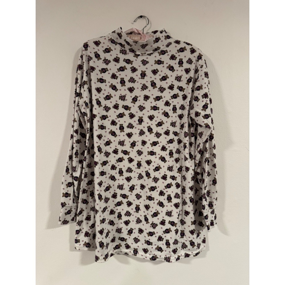 90s‎ Maternity Top Teddy Bear Print Mock Neck Long Sleeve S